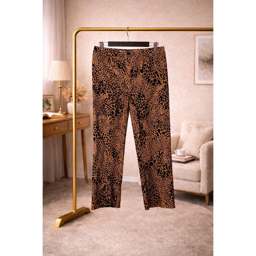 Willi Smith Leopard Animal Print Pants Size 12 High Rise Stretch Chic Style Prep